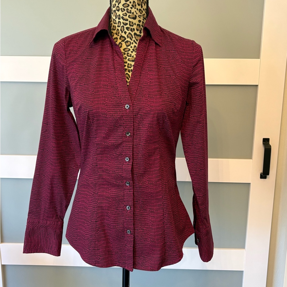 Express Wine Colored Patterned Button-Down Shirt - image 1